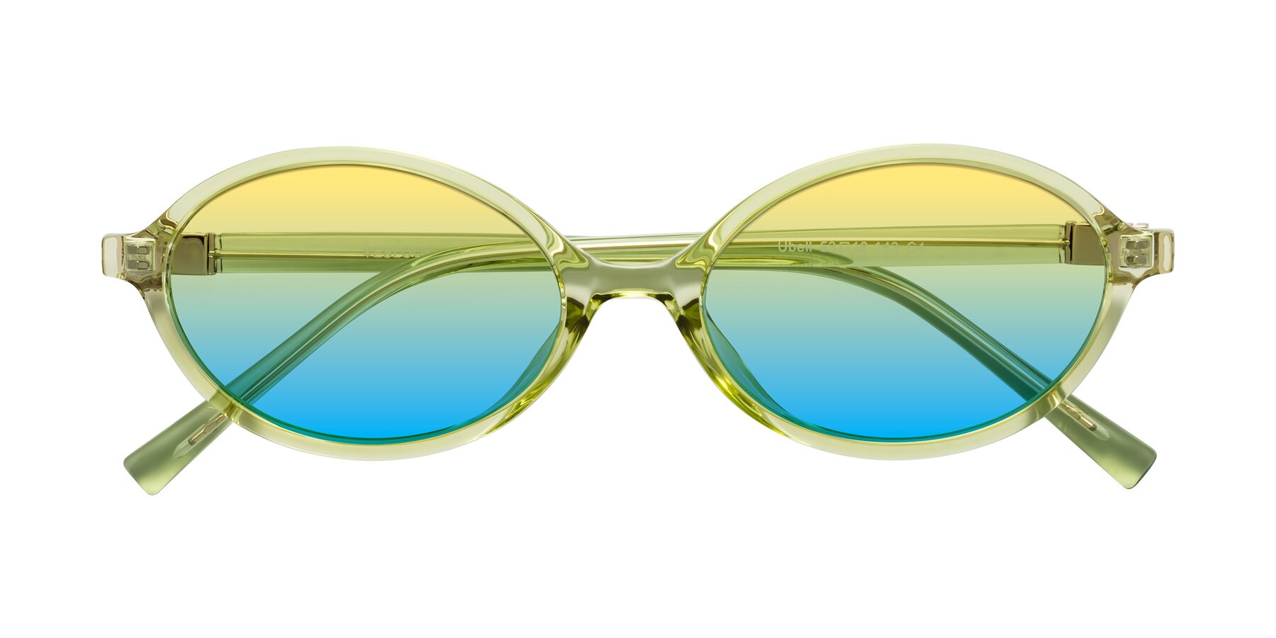 Folded Front of Ubell in Transparent Green with Yellow / Blue Gradient Lenses