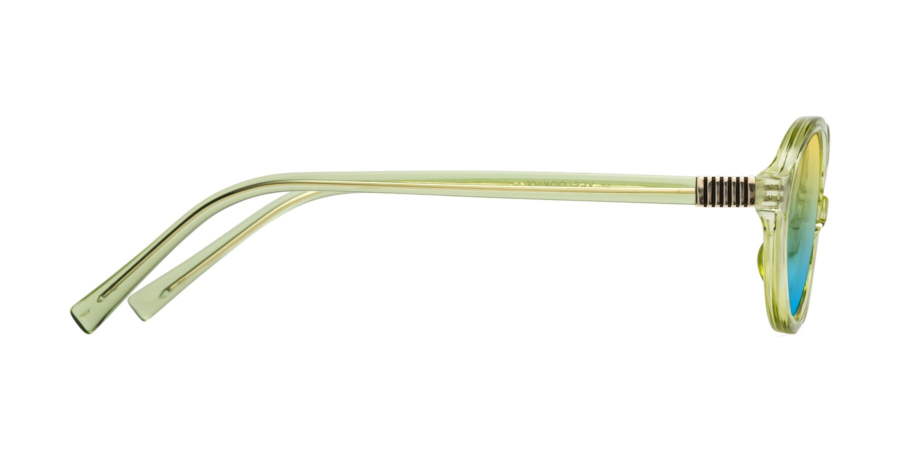 Side of Ubell in Transparent Green with Yellow / Blue Gradient Lenses