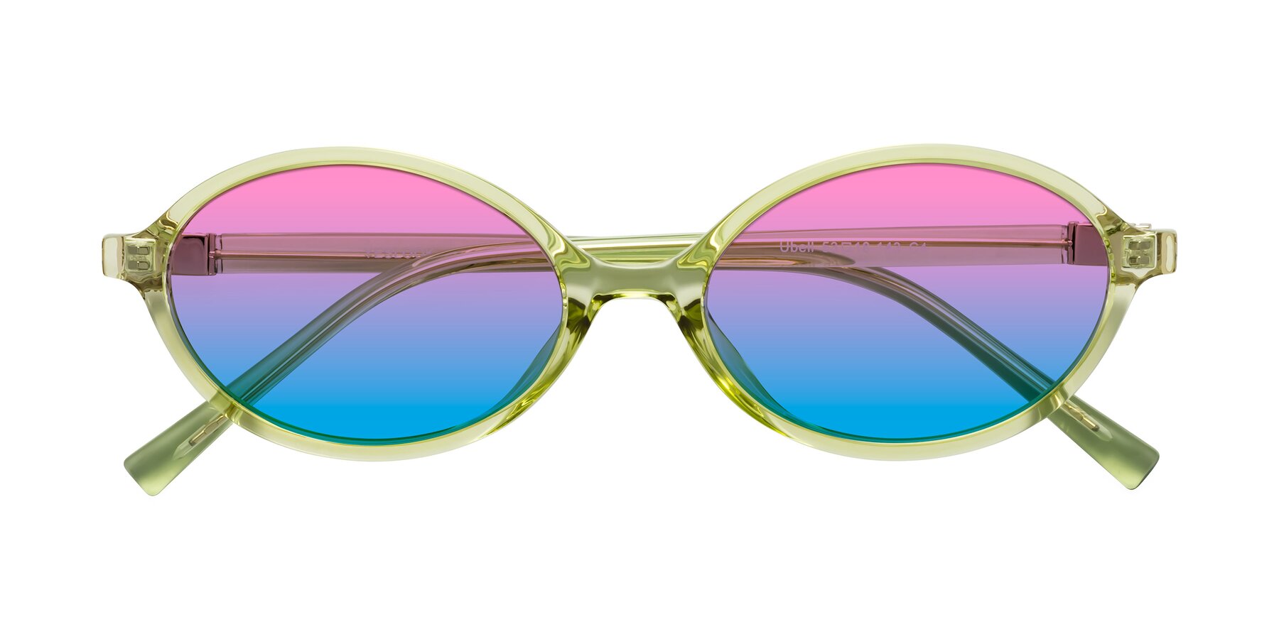 Folded Front of Ubell in Transparent Green with Pink / Blue Gradient Lenses