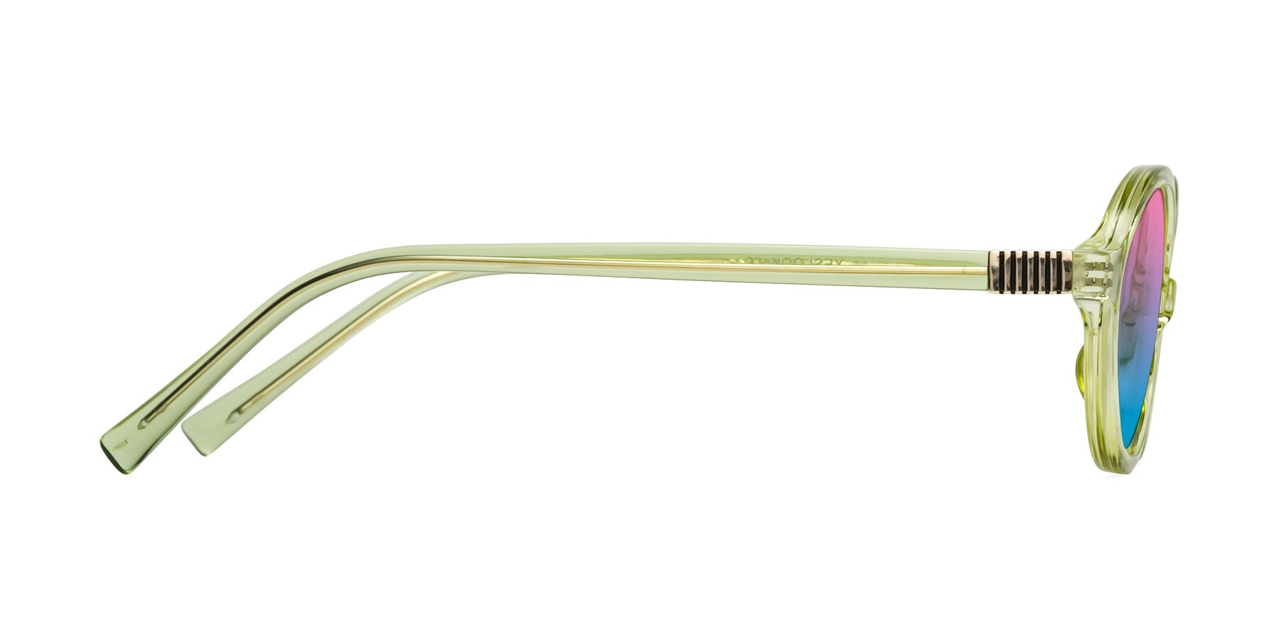 Side of Ubell in Transparent Green with Pink / Blue Gradient Lenses