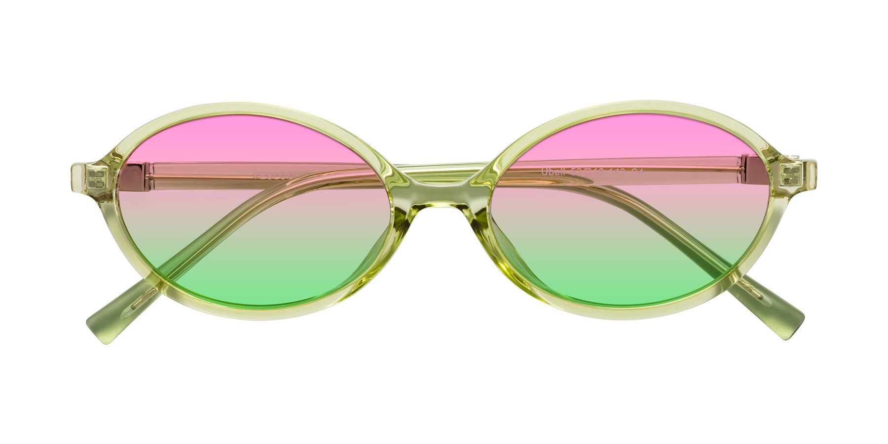Folded Front of Ubell in Transparent Green with Pink / Green Gradient Lenses