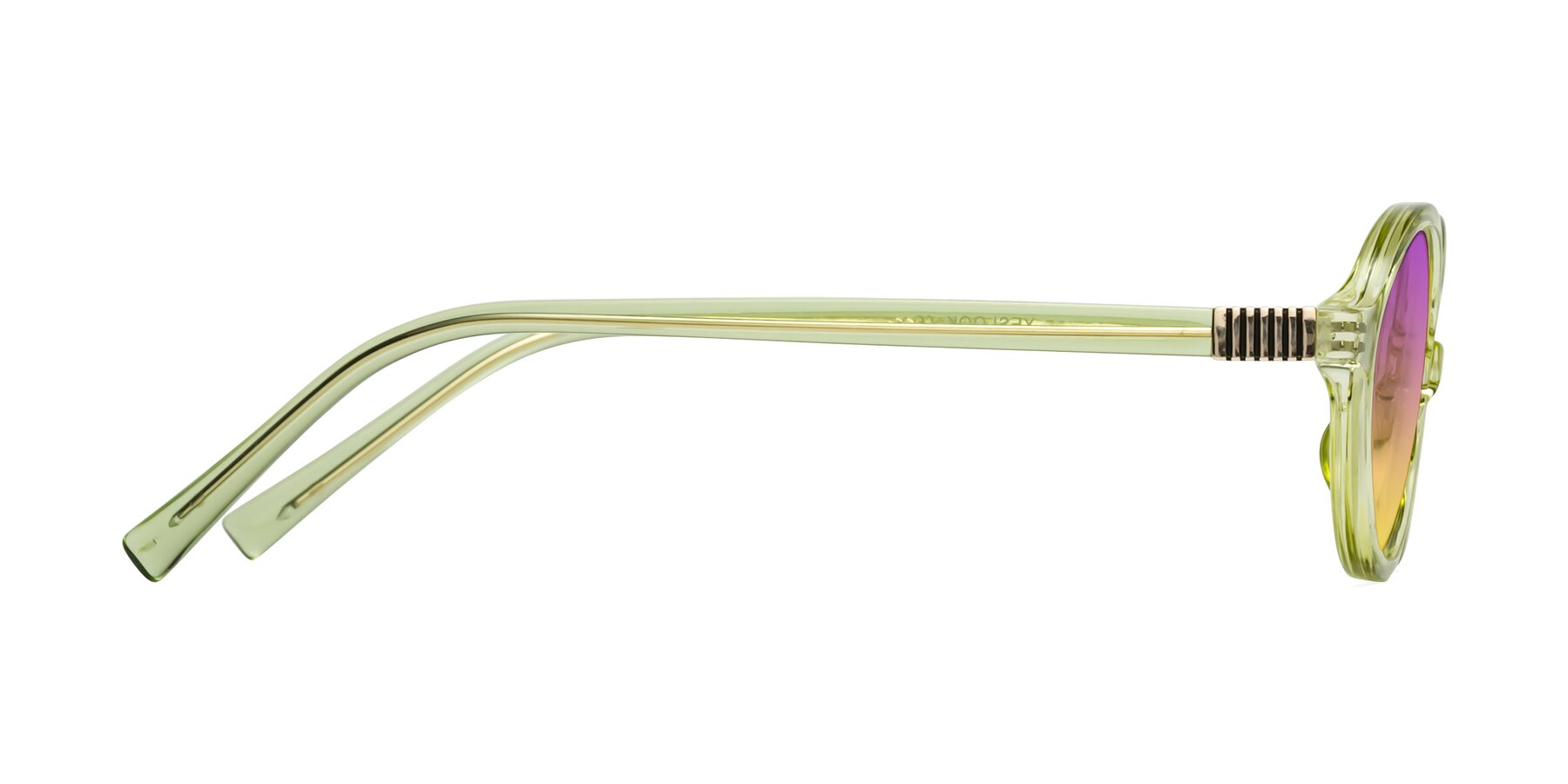 Side of Ubell in Transparent Green with Purple / Yellow Gradient Lenses