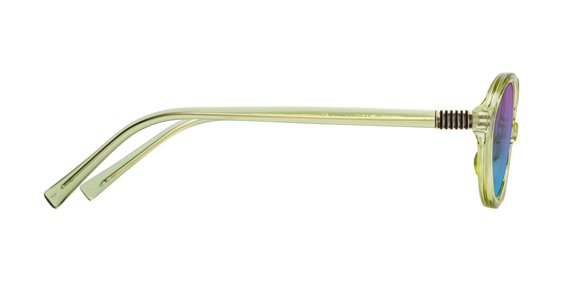 Side of Ubell in Transparent Green with Purple / Blue Gradient Lenses
