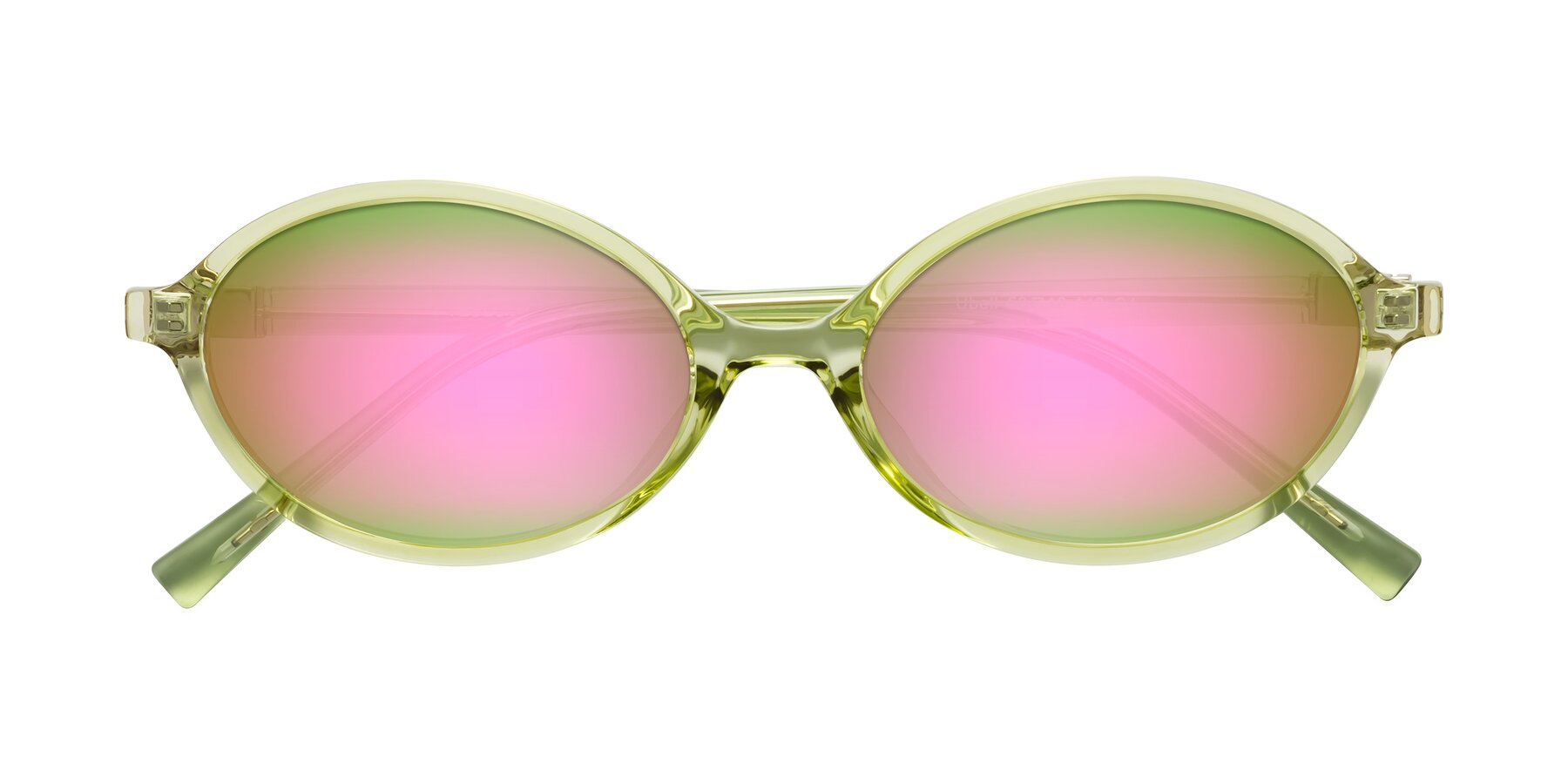 Folded Front of Ubell in Transparent Green with Pink Mirrored Lenses