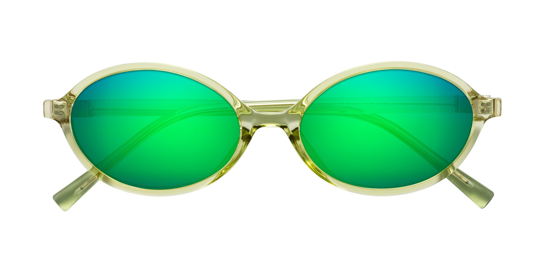 Folded Front of Ubell in Transparent Green with Green Mirrored Lenses