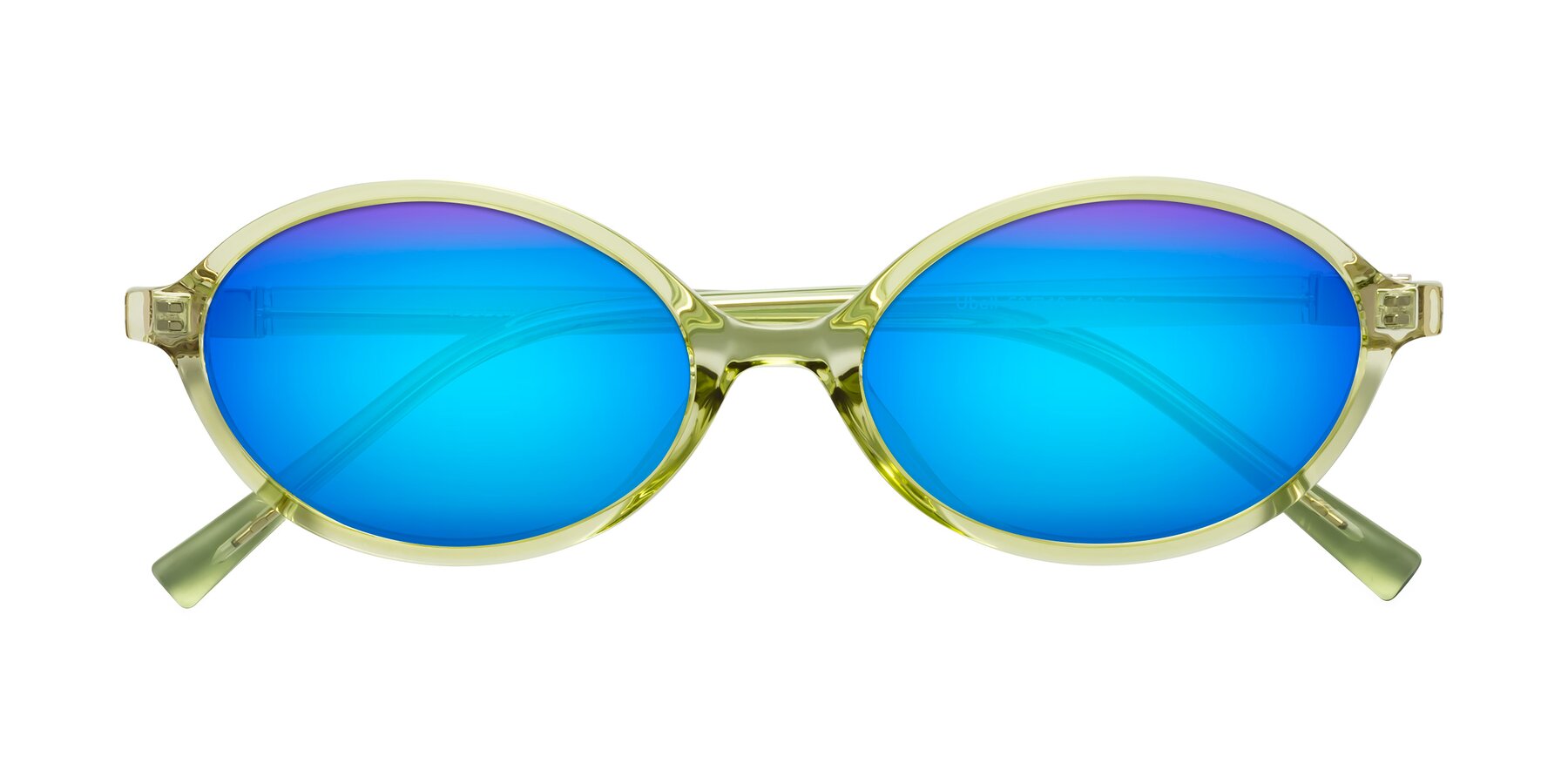 Folded Front of Ubell in Transparent Green with Blue Mirrored Lenses