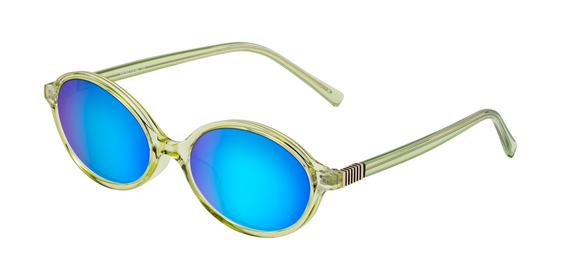 Angle of Ubell in Transparent Green with Blue Mirrored Lenses