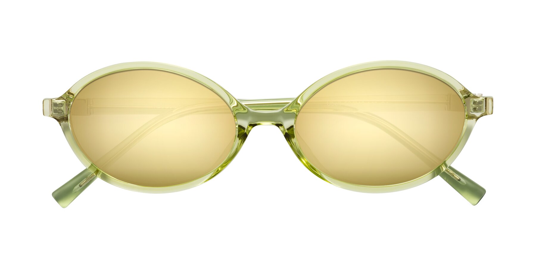 Folded Front of Ubell in Transparent Green with Gold Mirrored Lenses