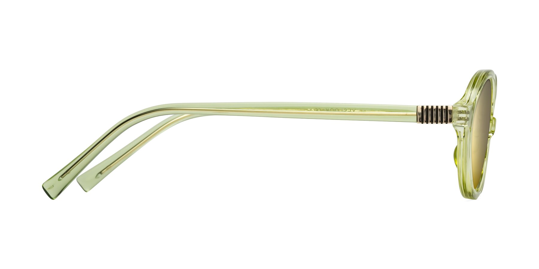 Side of Ubell in Transparent Green with Gold Mirrored Lenses