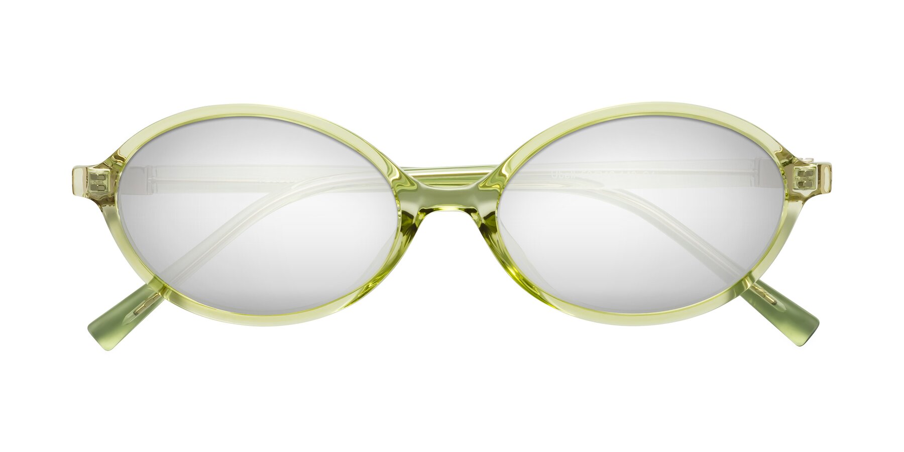 Folded Front of Ubell in Transparent Green with Silver Mirrored Lenses