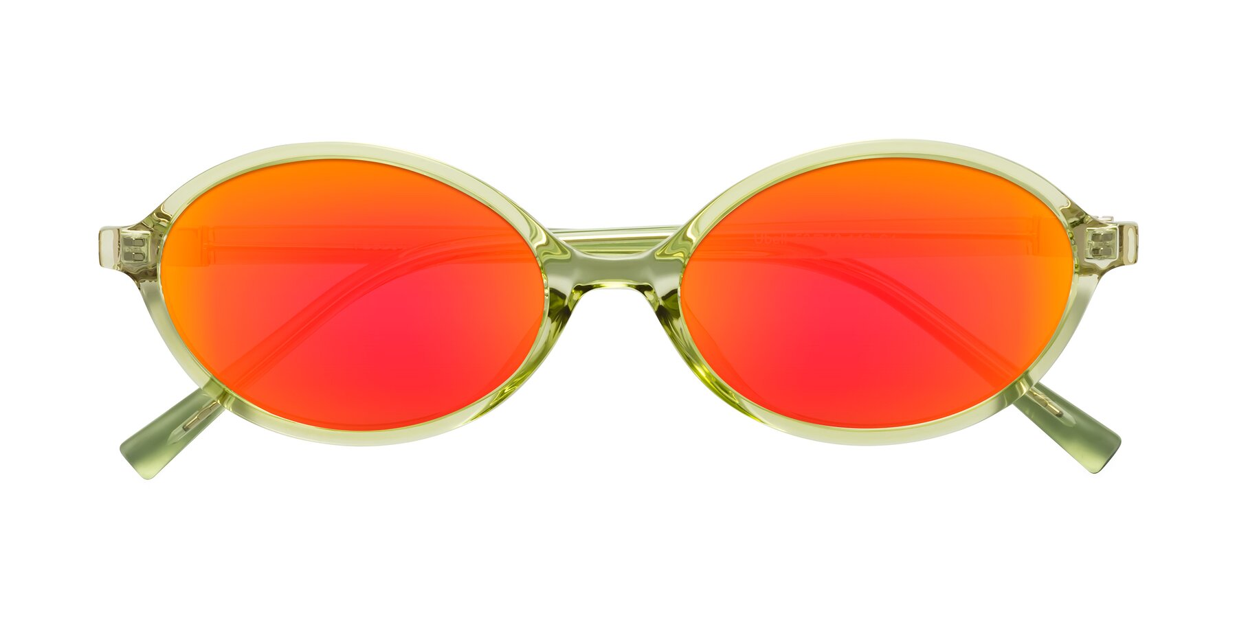 Folded Front of Ubell in Transparent Green with Red Gold Mirrored Lenses