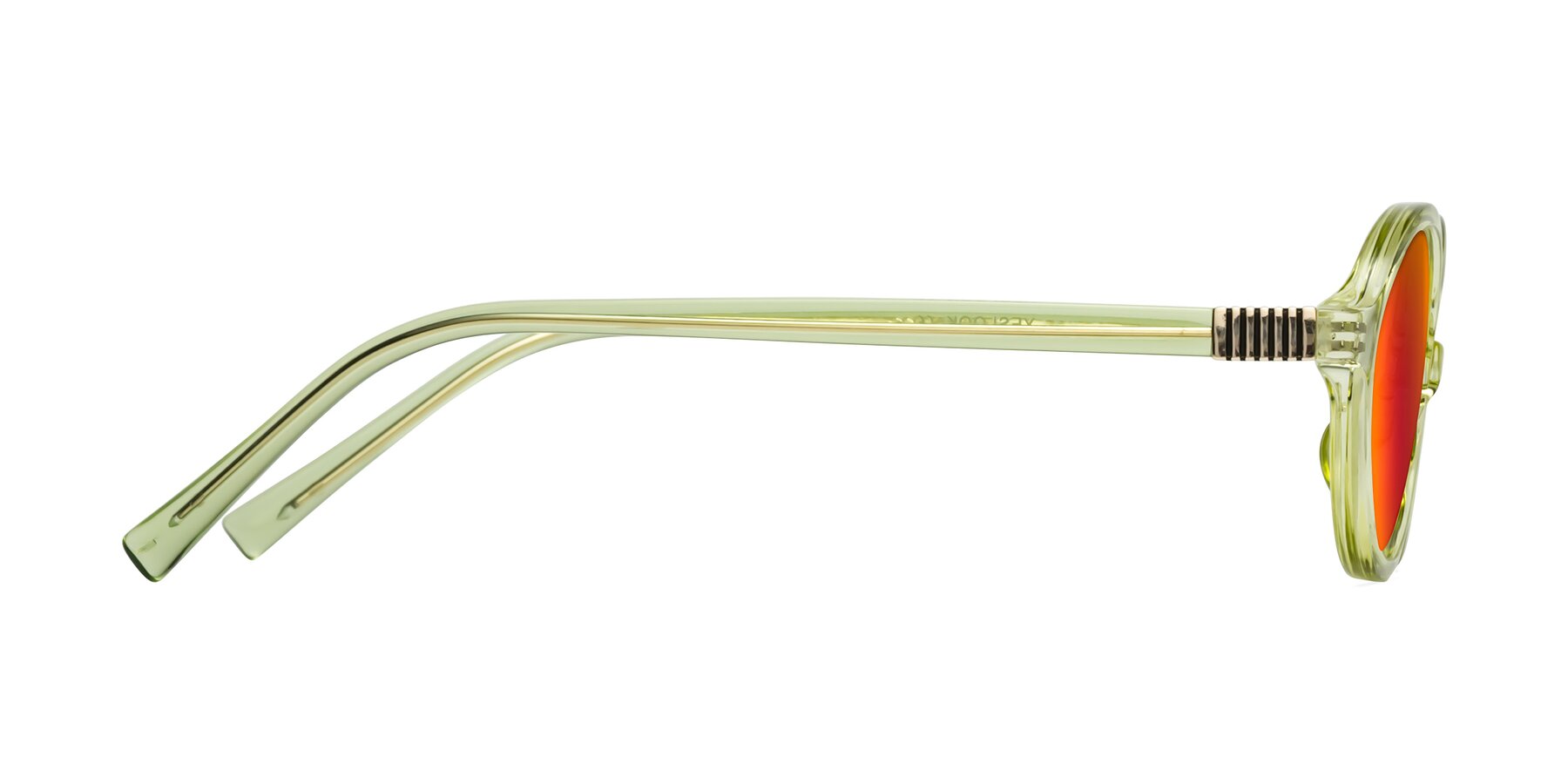 Side of Ubell in Transparent Green with Red Gold Mirrored Lenses