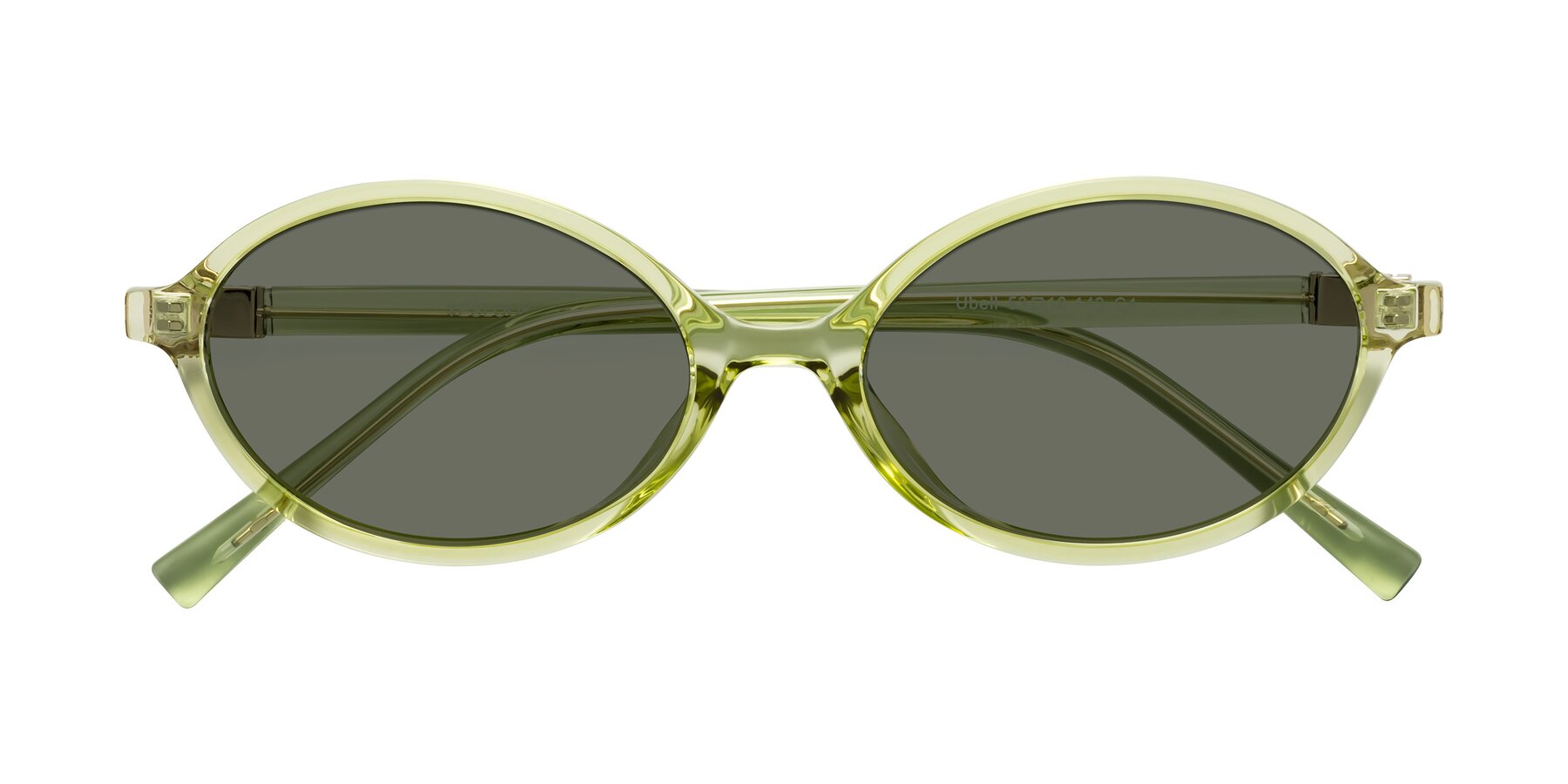 Folded Front of Ubell in Transparent Green with Gray Polarized Lenses