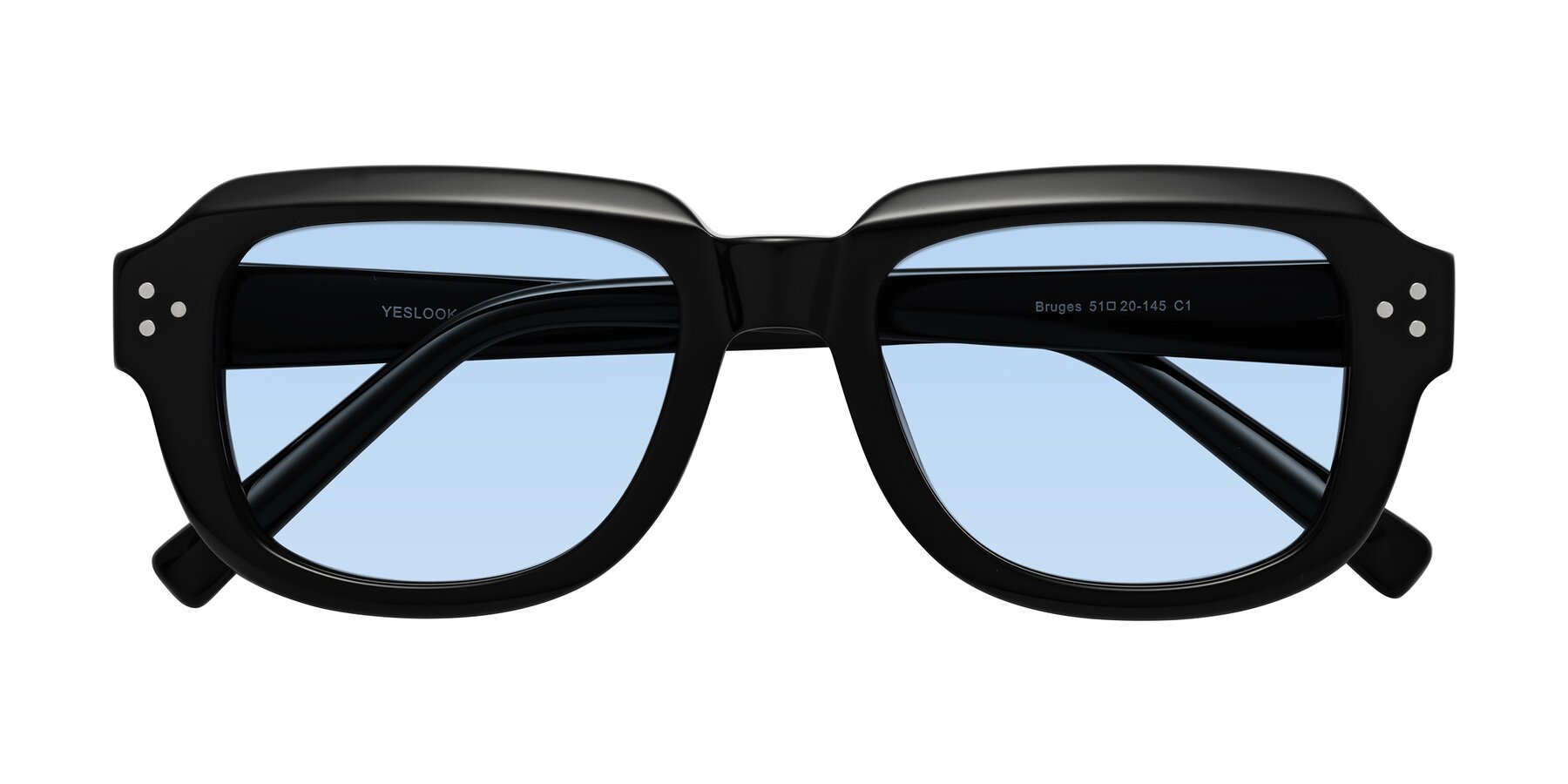 Folded Front of Bruges in Black with Light Blue Tinted Lenses