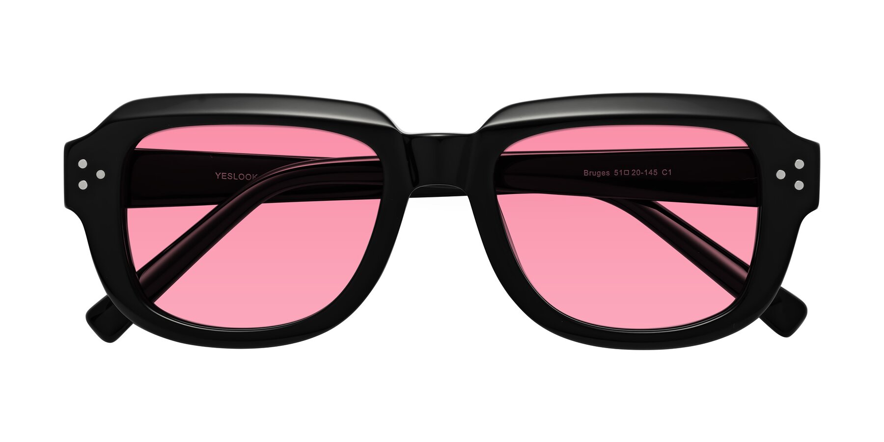 Folded Front of Bruges in Black with Pink Tinted Lenses