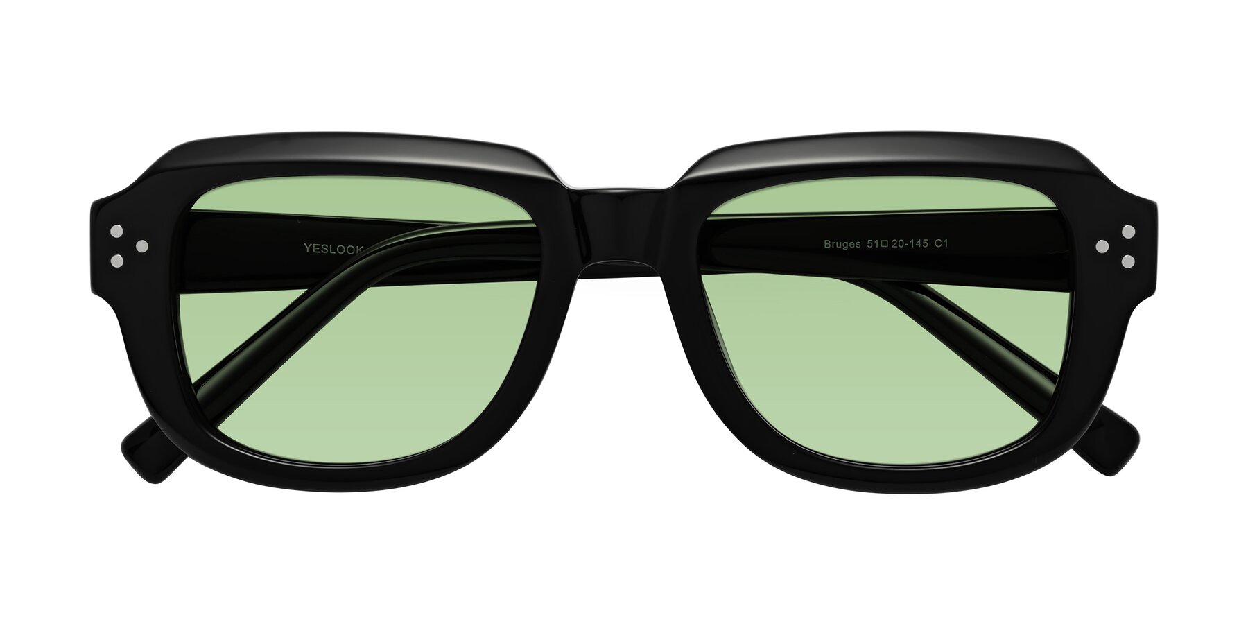 Folded Front of Bruges in Black with Medium Green Tinted Lenses