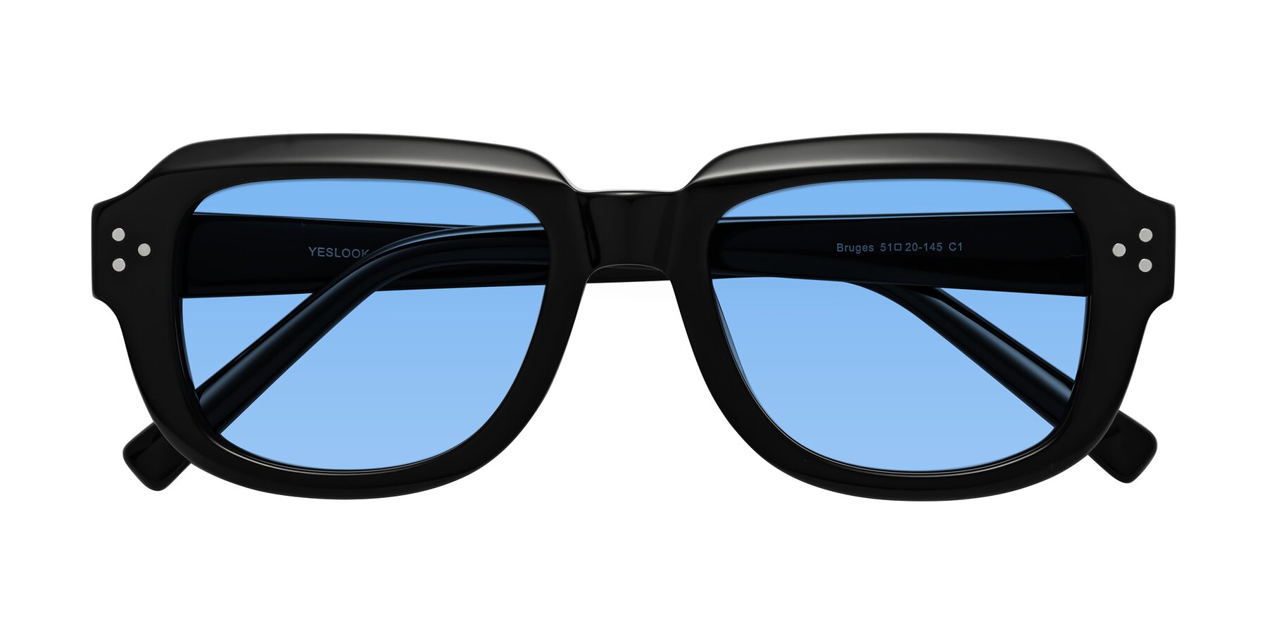 Folded Front of Bruges in Black with Medium Blue Tinted Lenses