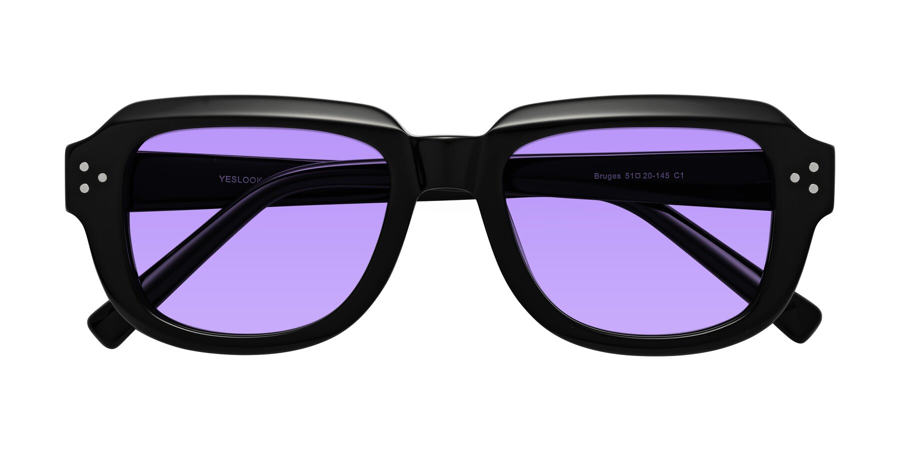 Folded Front of Bruges in Black with Medium Purple Tinted Lenses