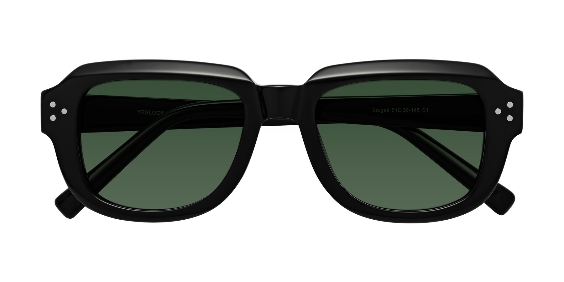 Folded Front of Bruges in Black with Green Tinted Lenses
