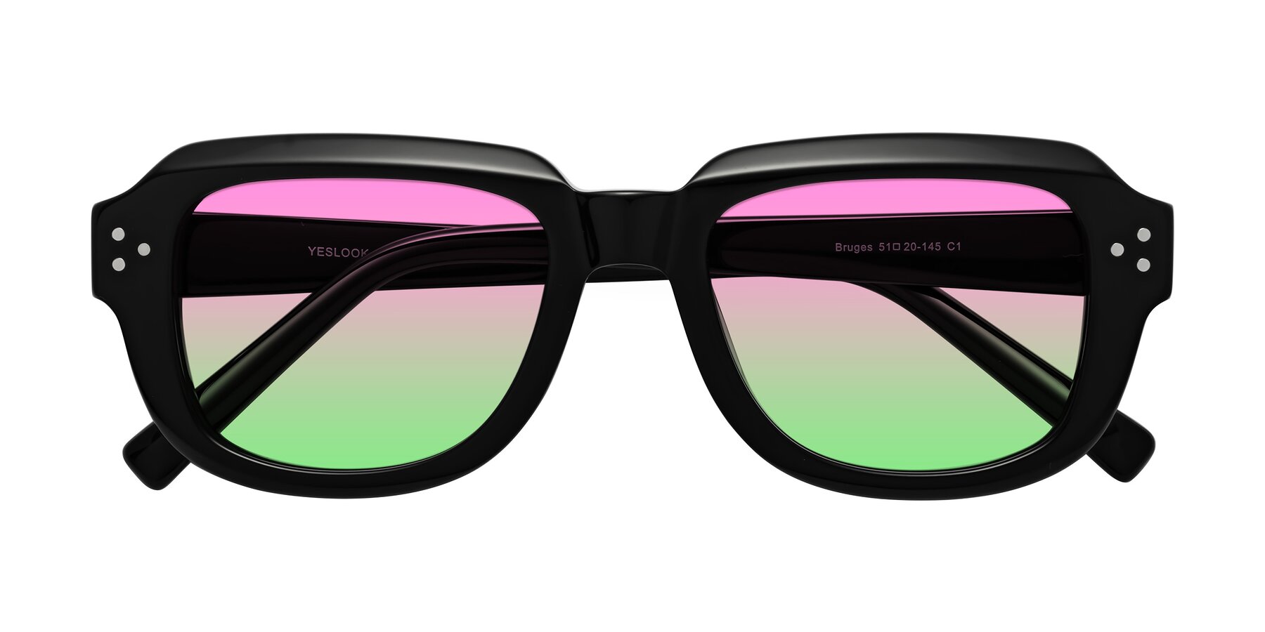 Folded Front of Bruges in Black with Pink / Green Gradient Lenses