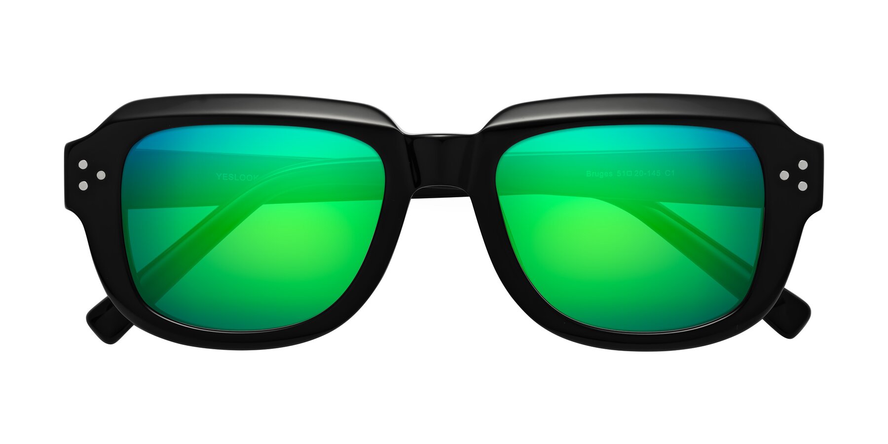 Folded Front of Bruges in Black with Green Mirrored Lenses