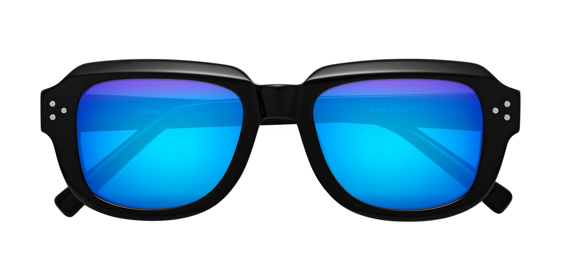 Folded Front of Bruges in Black with Blue Mirrored Lenses