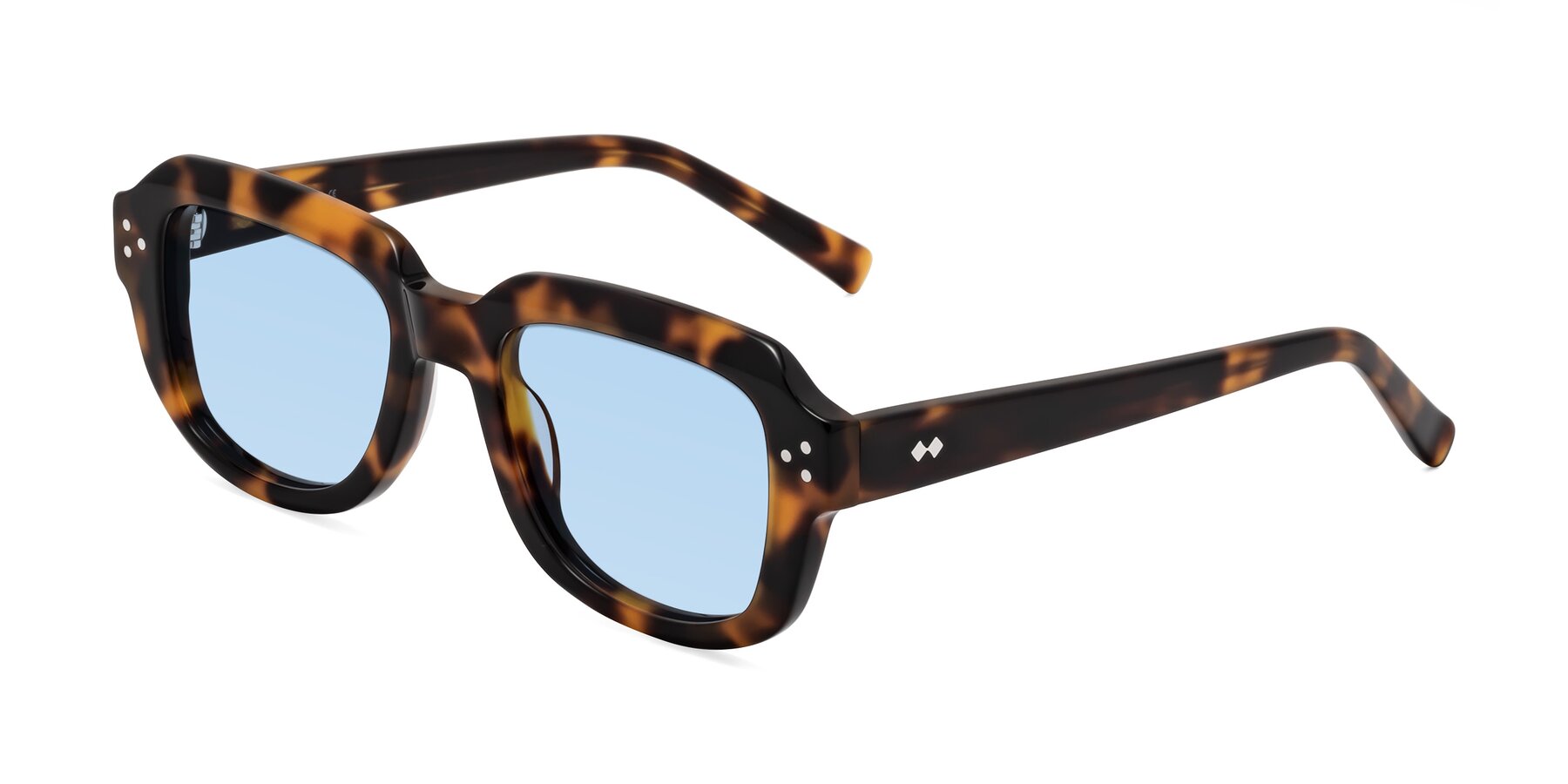 Angle of Bruges in Tortoise with Light Blue Tinted Lenses