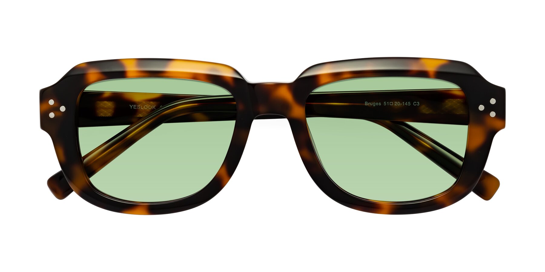 Folded Front of Bruges in Tortoise with Medium Green Tinted Lenses
