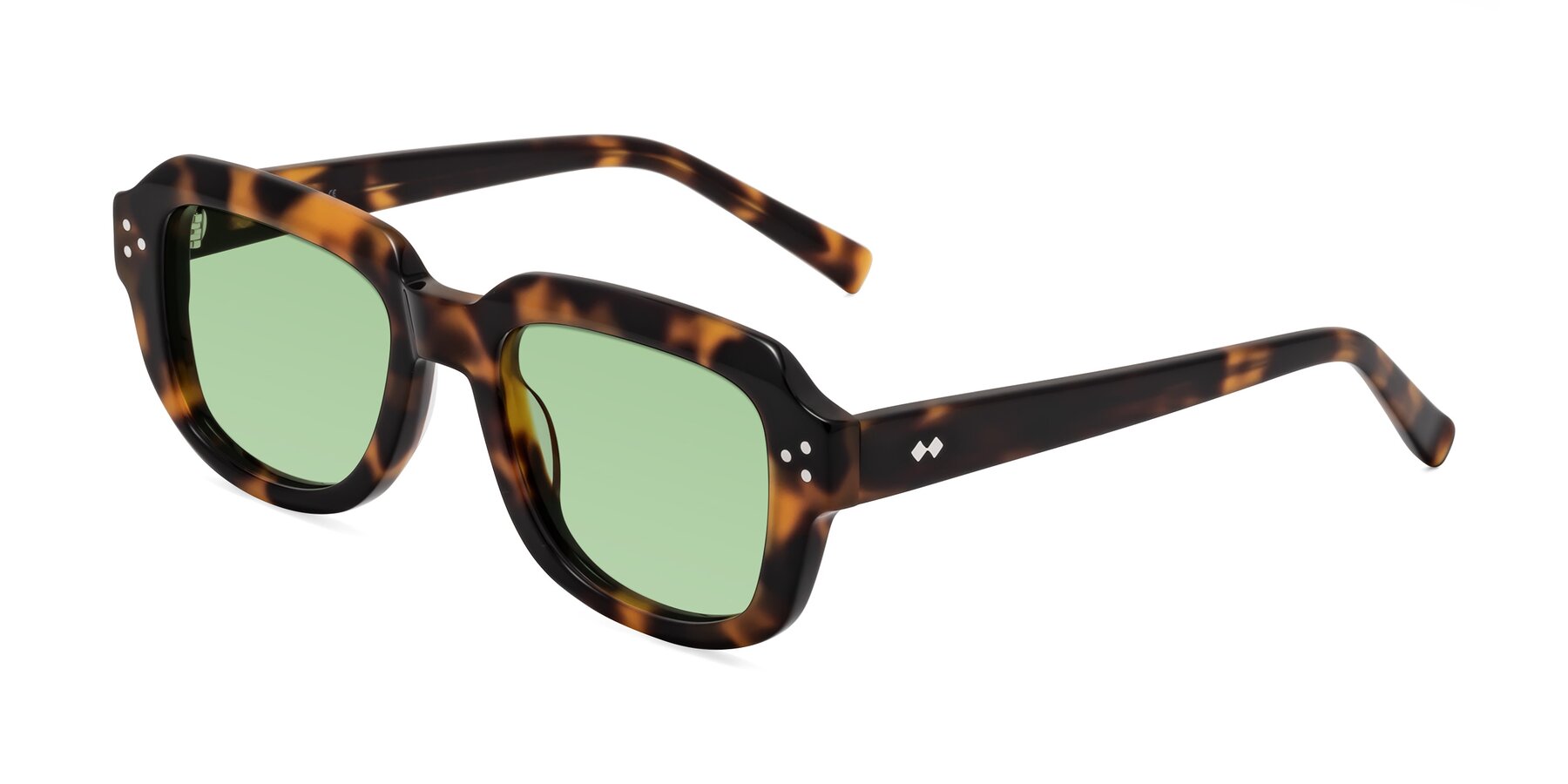 Angle of Bruges in Tortoise with Medium Green Tinted Lenses