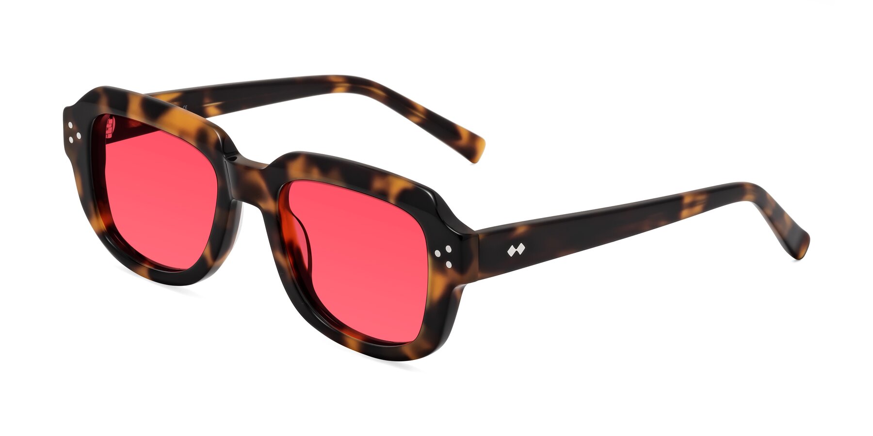 Angle of Bruges in Tortoise with Red Tinted Lenses
