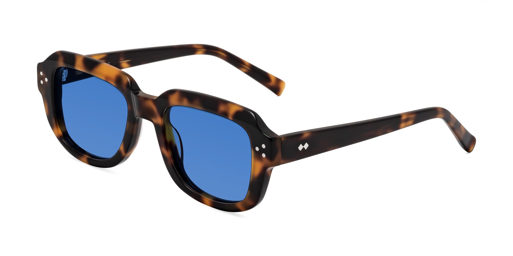 Angle of Bruges in Tortoise with Blue Tinted Lenses
