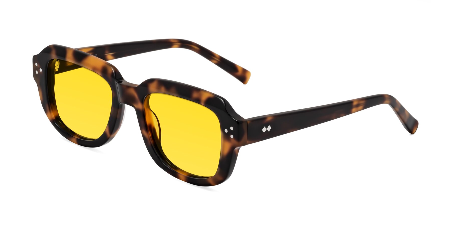 Angle of Bruges in Tortoise with Yellow Tinted Lenses