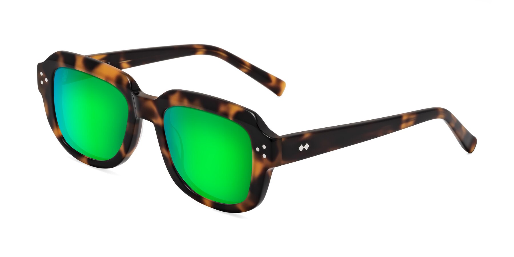 Angle of Bruges in Tortoise with Green Mirrored Lenses
