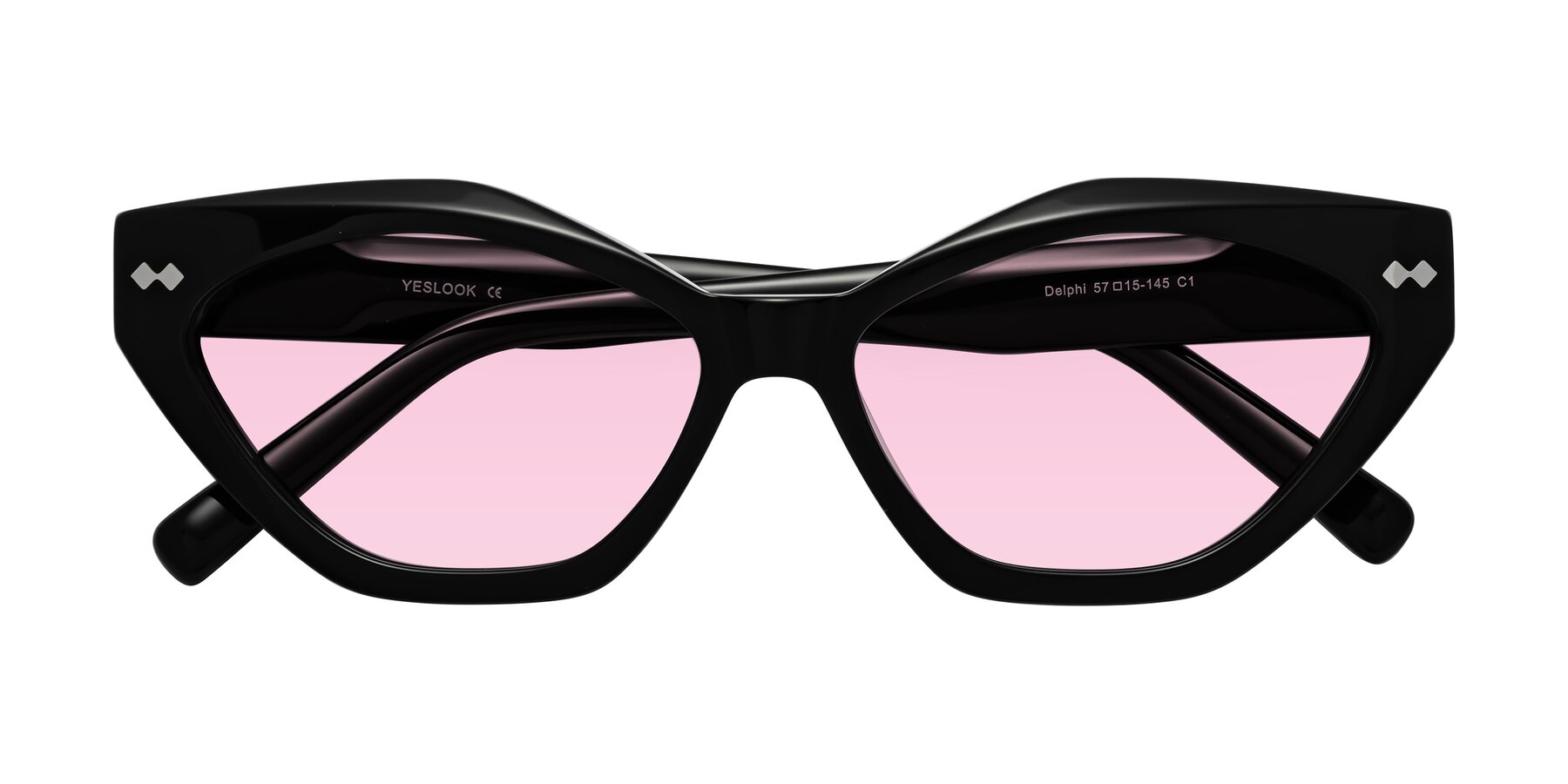 Folded Front of Delphi in Black with Light Pink Tinted Lenses