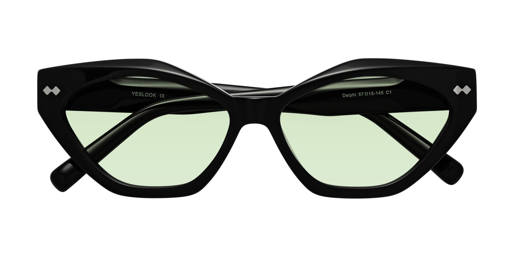Folded Front of Delphi in Black with Light Green Tinted Lenses