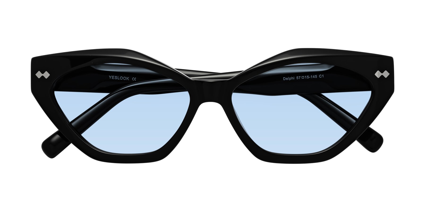 Folded Front of Delphi in Black with Light Blue Tinted Lenses