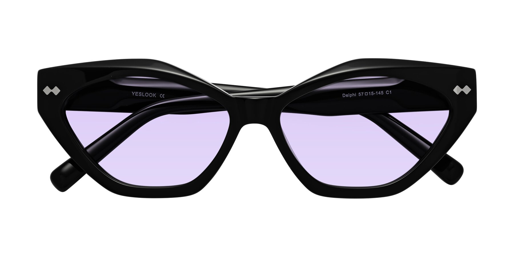 Folded Front of Delphi in Black with Light Purple Tinted Lenses