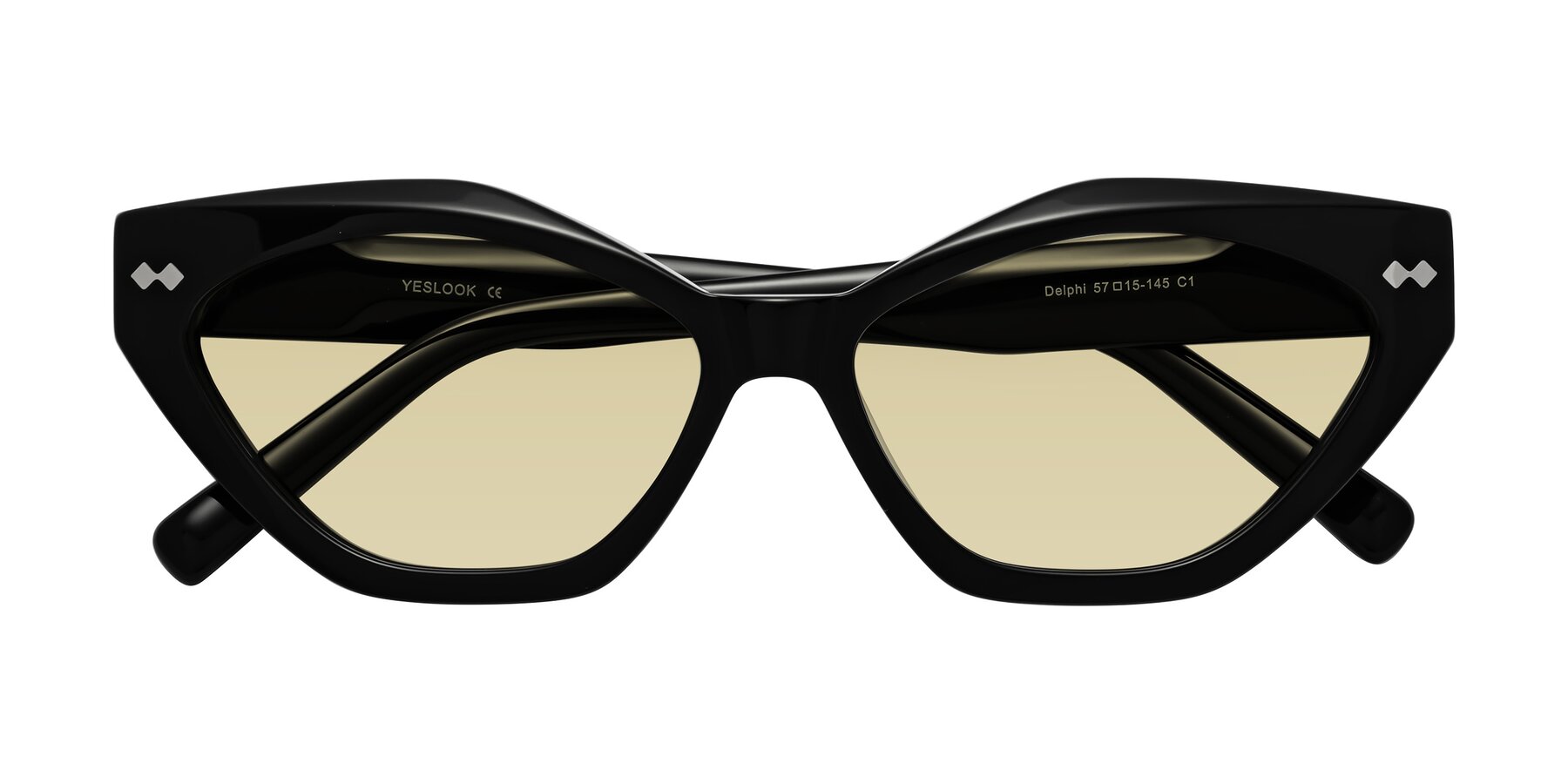 Folded Front of Delphi in Black with Light Champagne Tinted Lenses