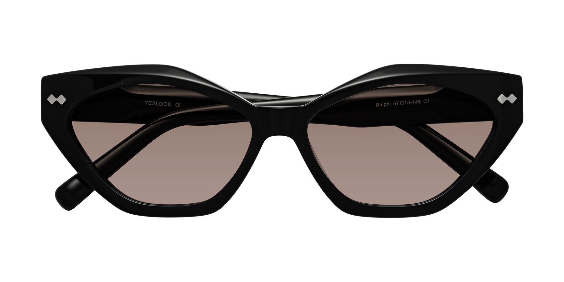 Folded Front of Delphi in Black with Medium Brown Tinted Lenses
