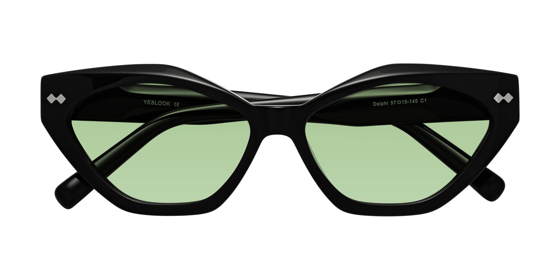 Folded Front of Delphi in Black with Medium Green Tinted Lenses
