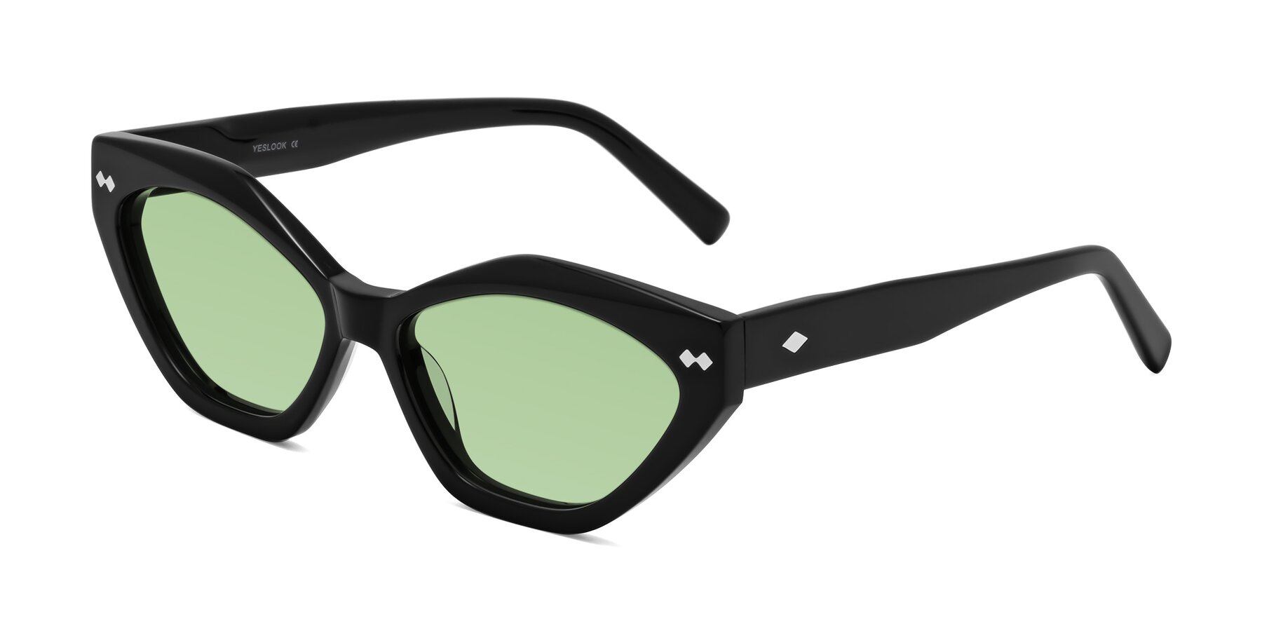 Angle of Delphi in Black with Medium Green Tinted Lenses