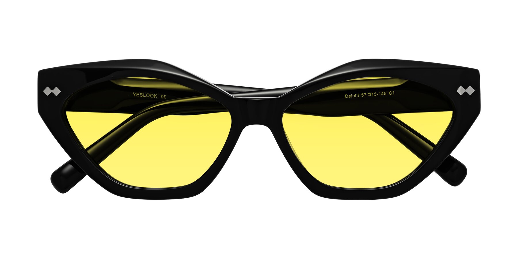Folded Front of Delphi in Black with Medium Yellow Tinted Lenses
