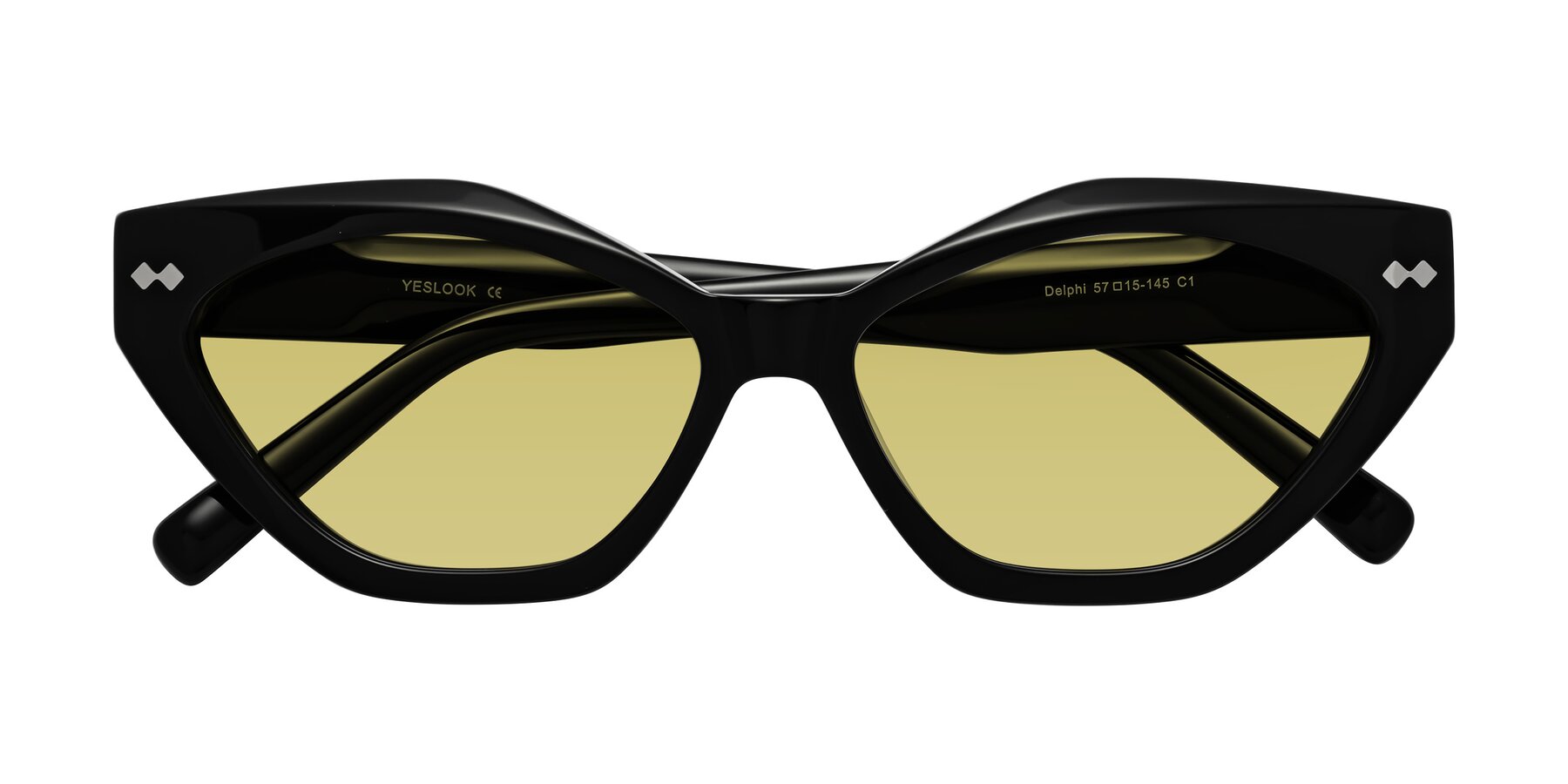 Folded Front of Delphi in Black with Medium Champagne Tinted Lenses