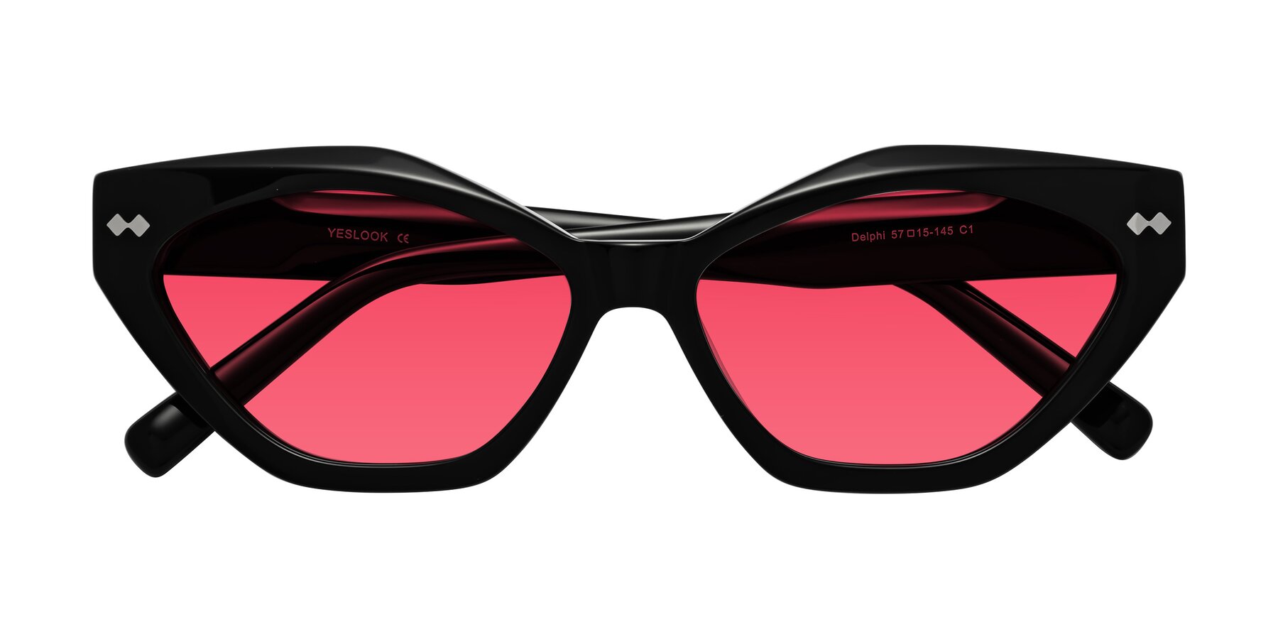Folded Front of Delphi in Black with Red Tinted Lenses