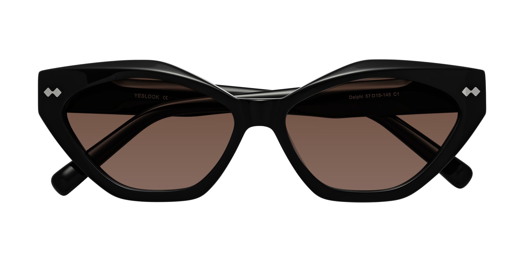 Folded Front of Delphi in Black with Brown Tinted Lenses