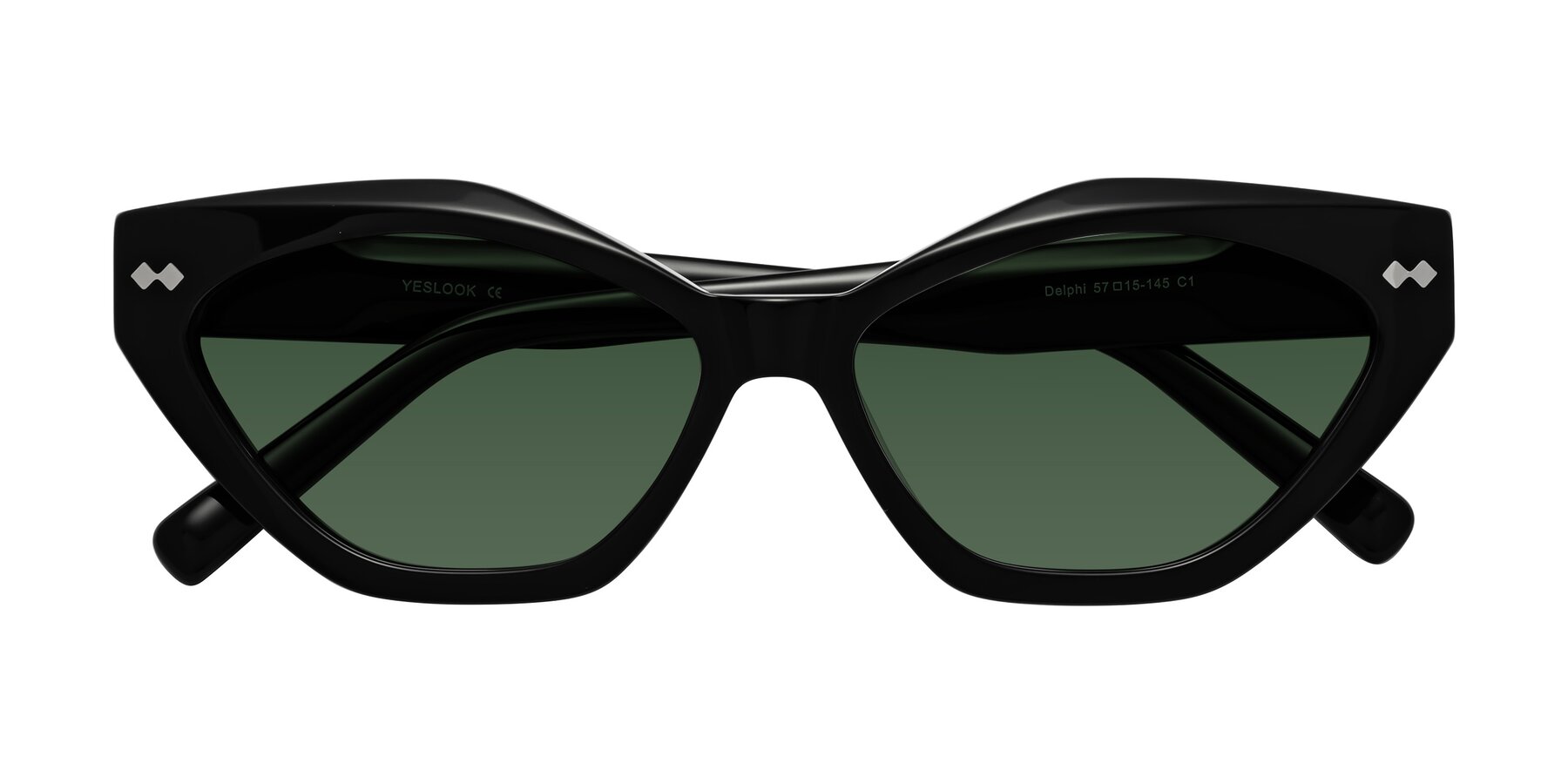 Folded Front of Delphi in Black with Green Tinted Lenses