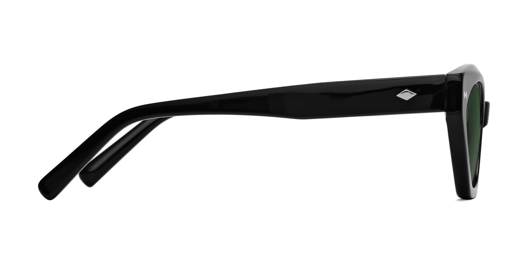 Side of Delphi in Black with Green Tinted Lenses