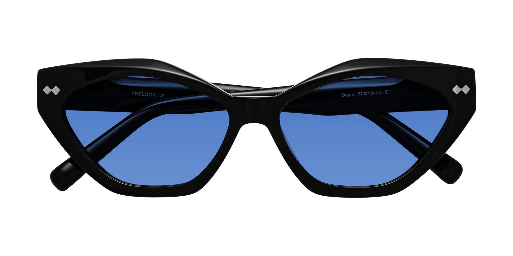 Folded Front of Delphi in Black with Blue Tinted Lenses