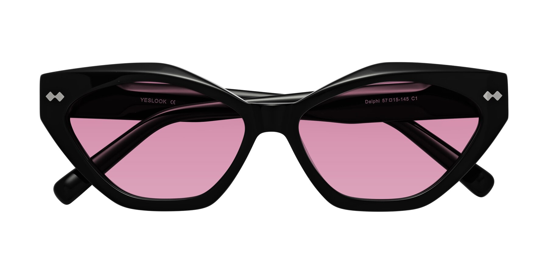 Folded Front of Delphi in Black with Medium Wine Tinted Lenses