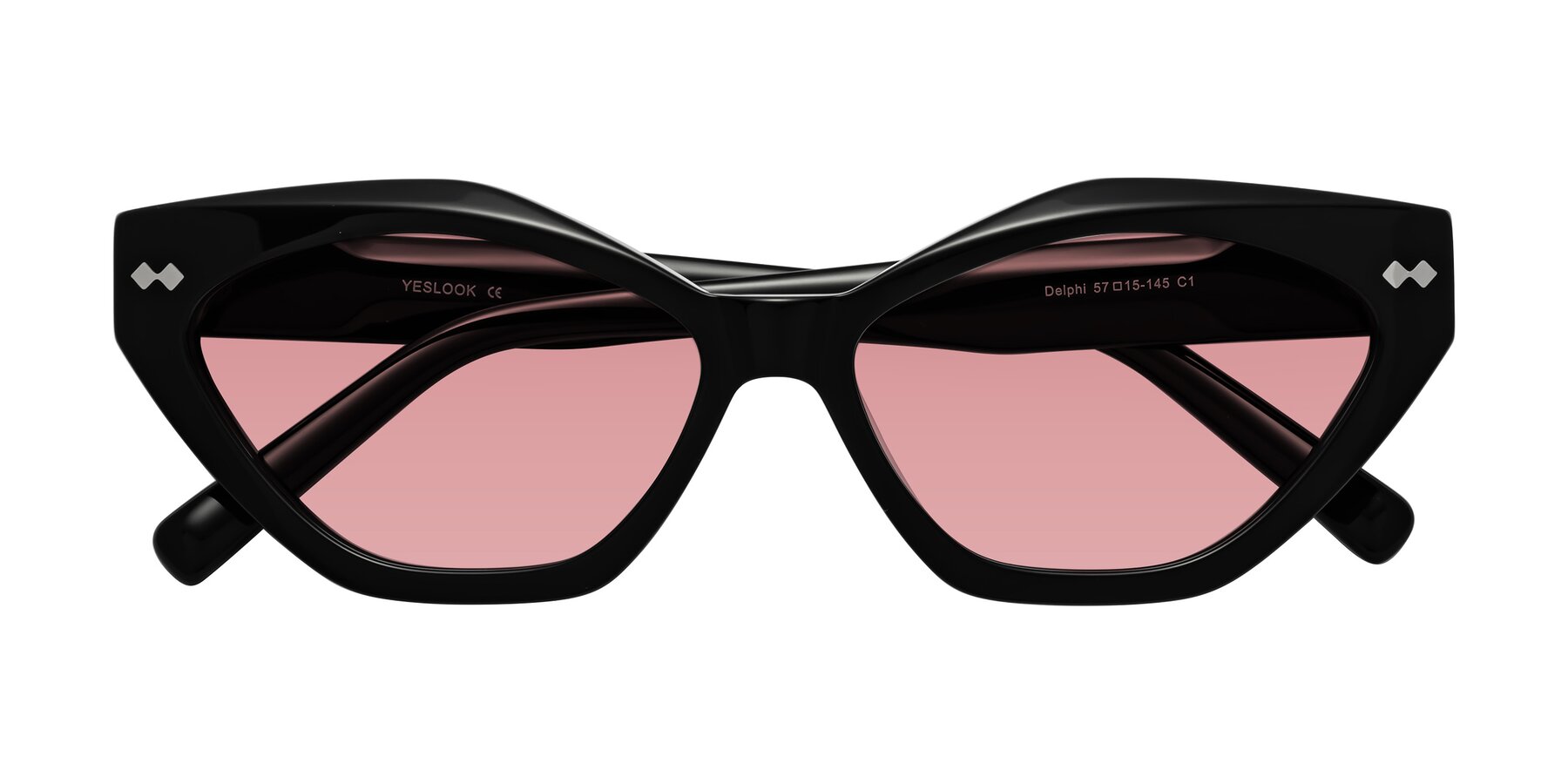 Folded Front of Delphi in Black with Medium Garnet Tinted Lenses